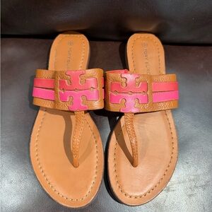 Tory Burch Women's Tan and Pink Leather Sandals